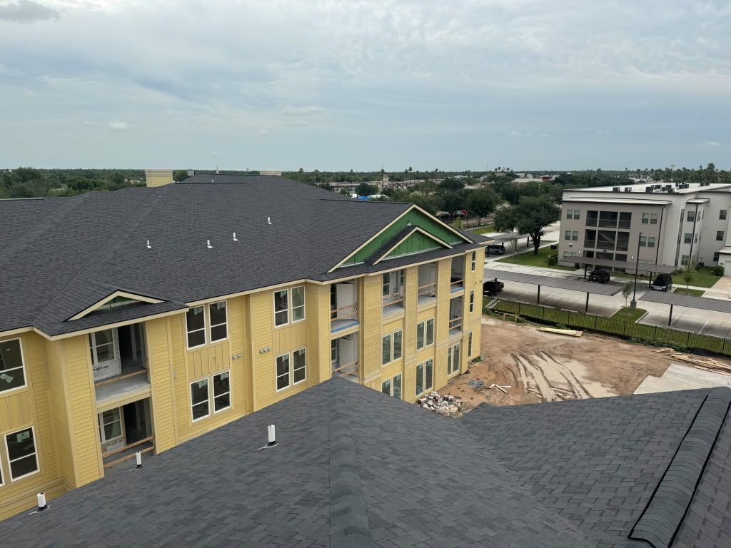 Apartment complex roof under construction, Houston area